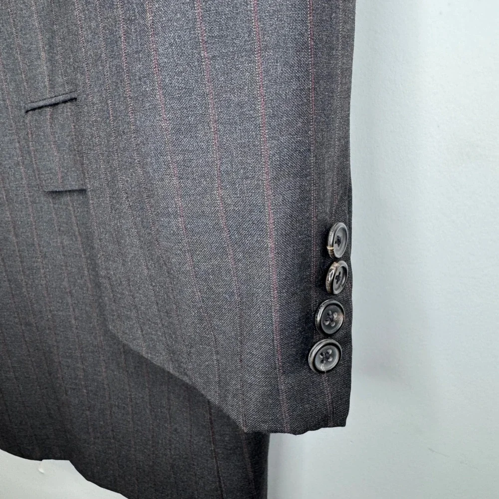 Hickey Freeman Loro Piana Super 120s Wool Pinstripe Blazer 48 Long Charcoal Grey